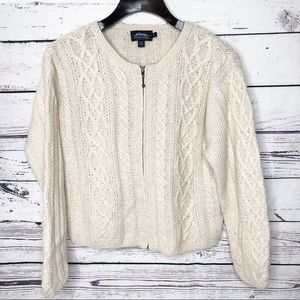 Icelandic design silk and angora cable knit zip up sweater